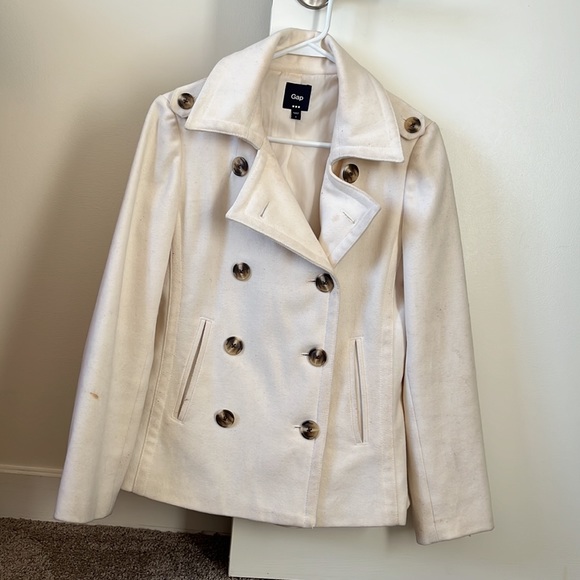 GAP Jackets & Blazers - GAP White Unlined Wool-Blend Peacoat